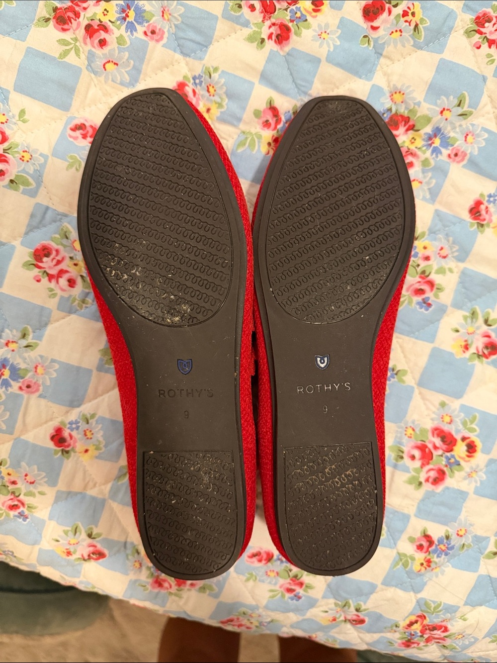 Rothy's Red Double-Strap Mary Jane Flats with Gold Buckles size 9 - Picture 3 of 4